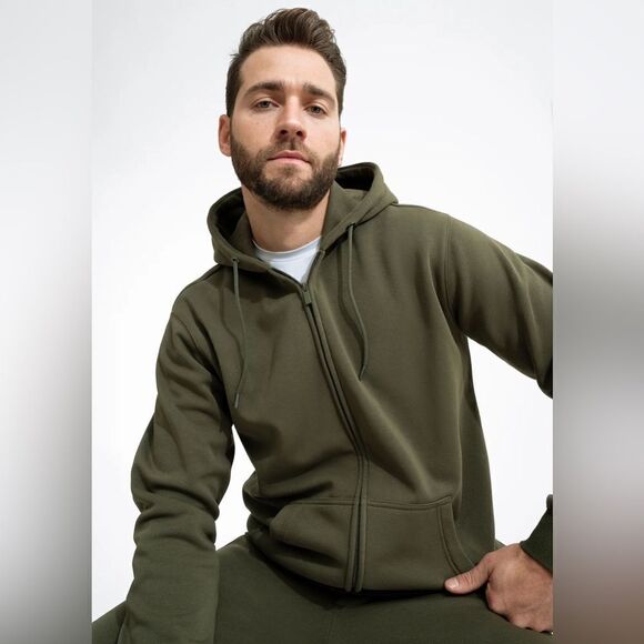 NEW Swet Tailor Mens Army Green Stretch Fleece Zip Hoodie - Picture 3 of 8